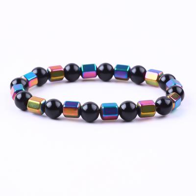 China 8mm Handmade Natural Elastic Crystal Stone Obsidian Hematite Bead Bracelet for sale