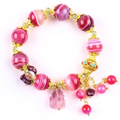 China 14mm Pink Agate Stein Armband mit lila Neun Schwanz Fuchs Schnitzerei zu verkaufen