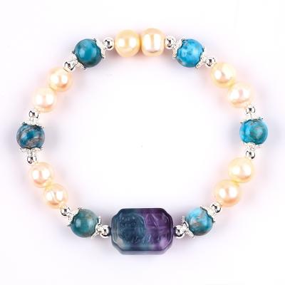 China Azul Apatita Perla Piedra Rosa de agua dulce Perla Brazalete OEM ODM en venta