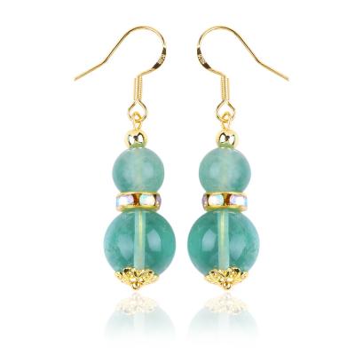 China Handmade DIY Bead Green Fluorite Crystal Short Drop Hook Earring Gemstone Earring For Gift Giving for sale