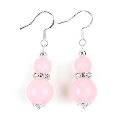 China Handmade Crystal Stone Earrings Rose Quartz Gemstone Beaded Pendant Earrings for sale