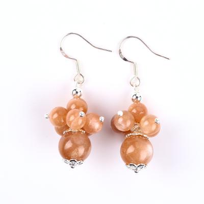 China Handmade Crystal Stone Earrings Sunstone Beaded Earrings Gemstone Flower Pendant Earrings for sale