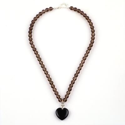 China 8mm Bead Black Obsidian Smoky Quartz Crystal Stone Necklace for sale