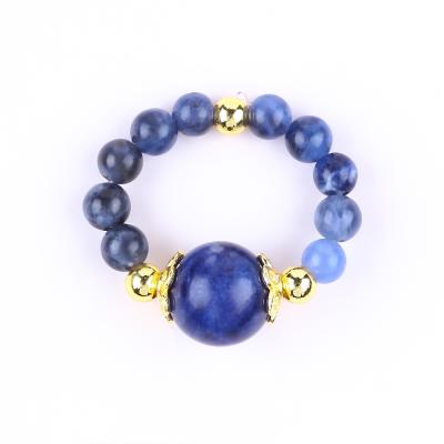 China Natural Crystal 4MM Blue Sodalite Copper Gold Plating Elastic Rope Ring For Jewelry Gift for sale