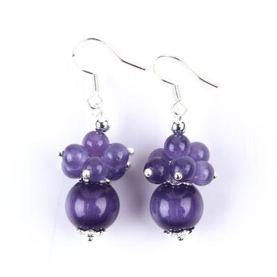 China 8MM Purple Cat Eye Handmade DIY Bead Dangle Flower Earring Unique Design Earring For Daily Wear for sale