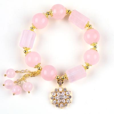 China 12MM 14MM Roze Rozenkwarts Kristalkristal Perlen Armband Genezende Edelsteen Armbanden Te koop