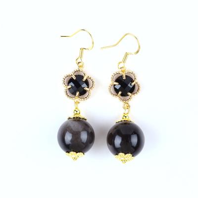 China Handmade Crystal Stone Earrings Silver Sheen Obsidian Gemstone Beaded Pendant Earrings Healing Crystal Stone  Earrings for sale