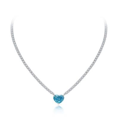 Κίνα Έλεγκτο Σχήμα Καρδιάς Aqua Blue 925 Sterling Ασημένιο Καρδιά Εκατόλιθος Κολιέ προς πώληση