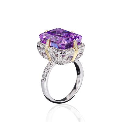 Cina Purple / Aqua Blue / Yellow Gemstone 925 Sterling Silver Zircon Anello di fidanzamento sposa in vendita