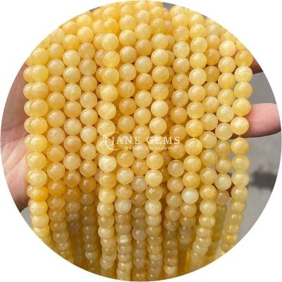 China Loose Natural Crystal Jade Beads Lemon Jade Round Loose Beads For Birthday Gift Making for sale