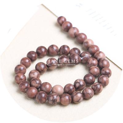 China Loose Round Purple Wood Grain Stone Natural Loose  Gemstone Stone Beads For Jewelry Making for sale