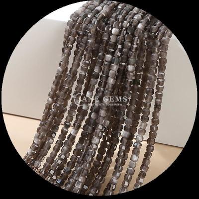 China Natural Polished Square Cut Gemstone Beads Silver Obsidian Sunstone for Jewelry Making for sale