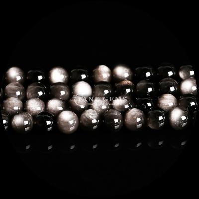 China Assorted Various Round Shape Silver Obsidian Sunstone Natural Polished Stone Bead for sale