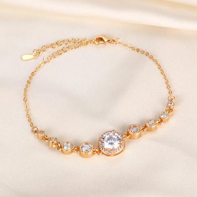 China TRENDY Cubic Zirconia Gold Plated Zinc-copper Alloy Adjustable Slider Bracelet For Woman Claw Setting Jewelry for sale