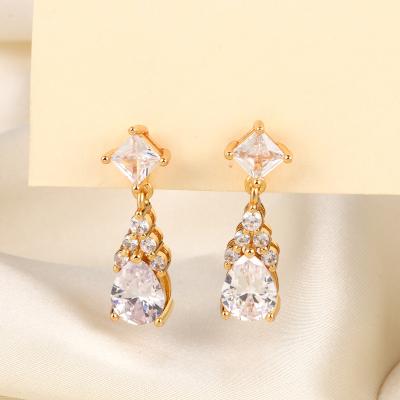 China CLASSIC 24kt Jewelry High Quality Zircon Women Plated 18k Gold Water Droplets Earring for sale