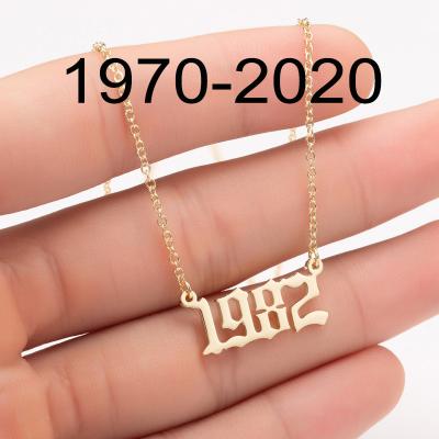 China Punk 1980 To 2022 Stainless Steel 18k Gold Birth Year Necklace Personalized Old English Year Number Pendant Necklace for sale