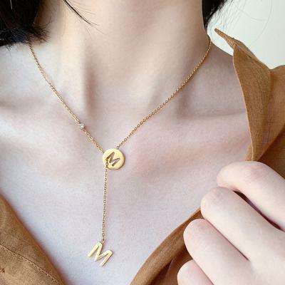 China TRENDY Ins Style Women Fashion Jewelry 18k Gold Plated Stainless Steel Chain Link Star  M Necklaces  Chain for sale