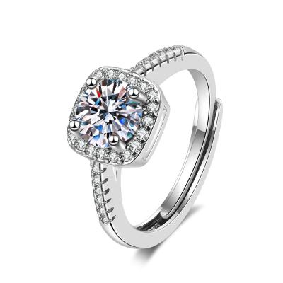 China Romantic Square Womens Engagement Ring 18k White Gold Plated Cubic Zirconia Promise Halo Engagement Promise Ring For Women for sale