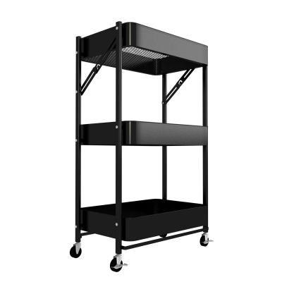 China Foldable Type Living Room Snack Storage Rack Wheel Iron Wheel Iron Household Kitchen Trolley Storage Rack Foldable Floor Stand for sale