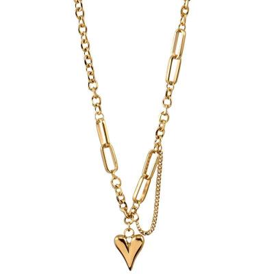 China 2020 Lead Free Vintage Love Heart Necklaces Titanium Steel Nickel Free Gold Plated Link Chain Heart Choker Necklace For Girls for sale