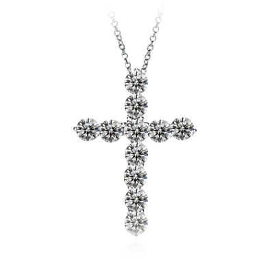 China New European Luxury Rhinestone Lead Free Nickel Free Link Chain Cross Necklace Silver Plated Crystal Cross Pendant Necklaces for sale