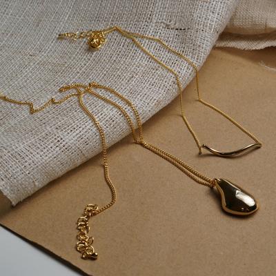 China 2021 Snake Chain 2pcs/set Nickel Free Waterdrop Minimalist Irregular Necklaces Double Layered Abstract Pendant Necklace for sale