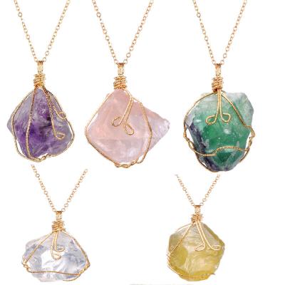 China Fashion Jewelry Citrine Natural Stone Pendant Necklaces Real Amethyst Quartz Trendy Necklaces Large for sale