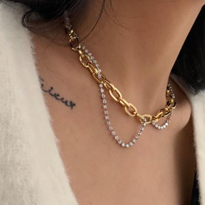 China Statement Chain Necklaces New Lead Free Nickel Free Gold Plated Rhinestone Tennis Multi Layered Chain Necklaces for sale