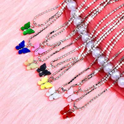 China 2020 Crystal Chain 5 Fashion Statement Butterfly Acrylic Butterfly Necklace Lead Free Nickel Free Pendant Rhinestone for sale