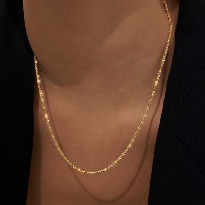 China 2021 Gold Design Lead Free Shiny Shiny Shiny Chain Necklace Gold Simple Minimalist Silver Flat Chain Necklaces For Girls for sale