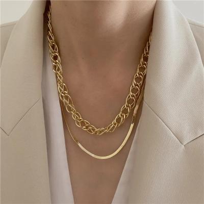 China 2021 Lead Free Nickel Free High Quality Double Layered Link Chain Necklace Thick Gold Silver Snake Chains Necklaces For Girls for sale