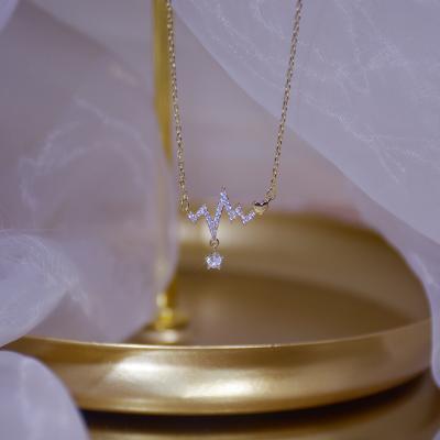 China Fashion Design 14k Gold Signal Fluctuation Shape Necklace Lead Free Nickel Free Micro Pave Real Diamond Pendant Necklace for sale