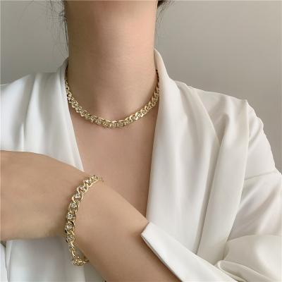 China New Chunky Rhinestone Cuban Chain Necklaces Crystal Wide Link Chain Choker necklace bracelet of 2020 lead free nickel free for sale