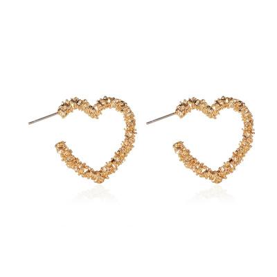 China Rose Gold Plated Irregular Alloy Design 2.8cm Hollow Heart Metal Open Heart Stud Earrings Lead Free Nickel Free Fashionable Stud Earrings For Women for sale