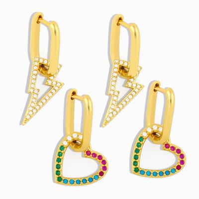 China Fashion Statement News Fashion Statement Huggie Lightning Rhinestone Multicolor Zircon Heart Drop Earrings Hoop Earrings Lead Free Nickel Free Hoop Earrings for sale