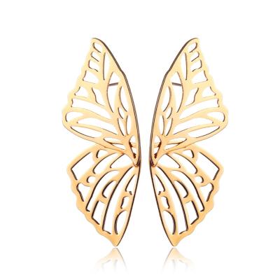 China Cute 14k Gold Filled Large Hollow Stud Earrings Butterfly Insect Butterfly Drop Earrings for sale