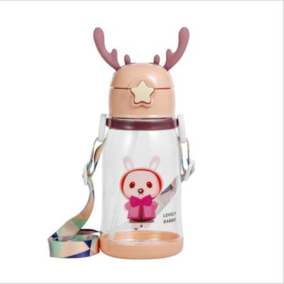 China Straw Plastic Bottle Cute Bpa Free Sports Bottle Creative Viable Cartoon Kids Water Bottle With Straw for sale