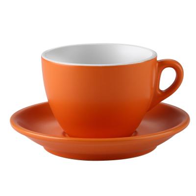 China New Bone China Coffee Matt Orange Cup And Saucer Ceramic Tea Cup Wholesale Ceramic Coffee Tea Set for sale