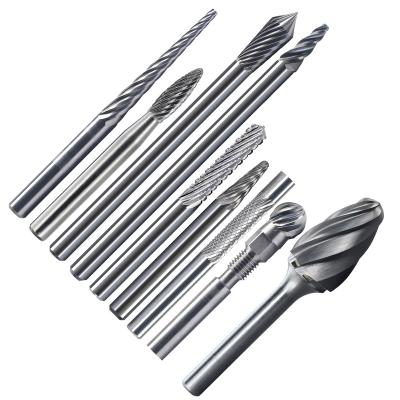 China Customized Rotary Shank Wood Carbide File Set Rotary Shank Burr Tool Parts Set Double Single Cut 3mm 6mm 12mm Metric Carbide Burrs for sale