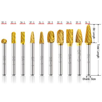 China Carbide Coated Wooden Gold Rotary Burr Set 6mm 1/4