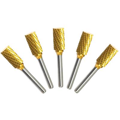 China SA Yellow Wood Type Double Cut Carbide Burr Set 5Pcs Coated Titanium Coating Custom Solid Tungsten Carbide Rotary File Deburrs Kit for sale