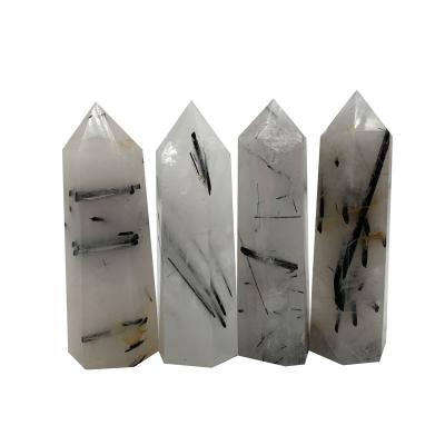 China China Wholesale Natural Rutile Black Tourmaline Crystal Point For Healing Decoration for sale