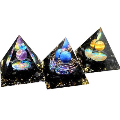 China China hot sale natural 7 carfts charka energy pyramid healing and meditation resin orgone crystal pyramid for sale