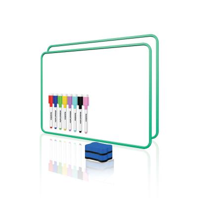 China Fashion 2*Whiteboard 2*Eraser 8*Colored Pen Frame Double Side Dry Erase Reusable Eraser Top Dry Marker Portable Green Whiteboard for sale