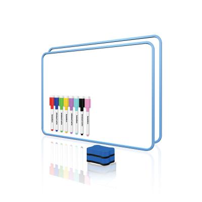 China Fashion 2*Whiteboard 2*Eraser 8*Colored Reusable Top Dry Eraser Marker Pen Double Side Dry Erase Portable Blue Frame Whiteboard for sale