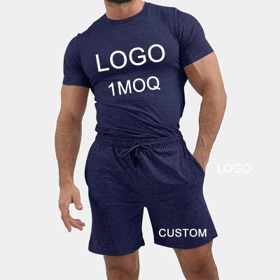 China Custom embroidery custom mens tracksuit solid color crew neck short sleeve shorts sport gym joggers plus size custom tracksuit for men for sale