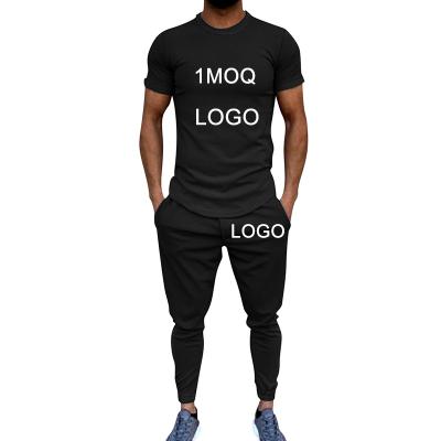 China Custom MOQ 1 Sets Custom Made For Men Solid Color 2 Pieces Sets Causal 100% Cotton Short Sleeve Plus Size Joggers Sport Suit Shorts Sets For Men for sale