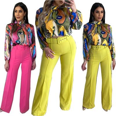 China Anti-pilling Floral Amazon Long Sleeve Shirt 2 Piece Set Women Logo Two Piece Pant Set Solid Custom Bodycon Plus Size Women Set for sale