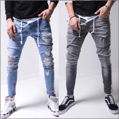 China 2022 QUICK DRY spring and slim Logo jeans men Jeans For Men Causal summer custom denim solid stretch ripped plus size mens jeans for sale