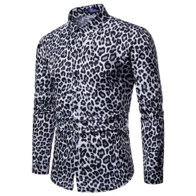 China 2022 Breathable Wholesale Leopard Print Long Sleeve Shirt For Men Casual Nightclub Mens Digital Printing Shirts Slim Plus Size Mens Shirts for sale